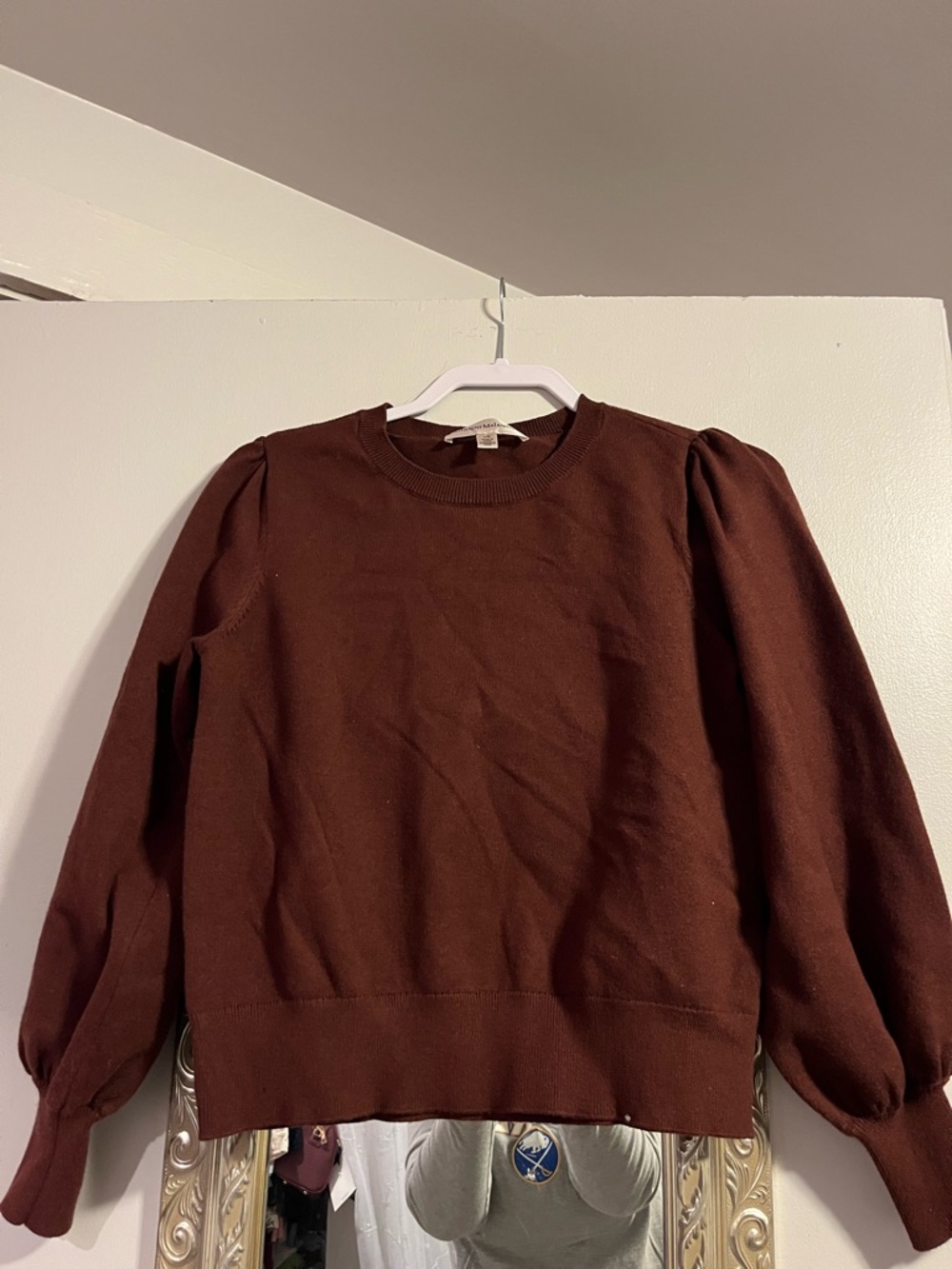 Catherine Malandrino Chocolate Brown Puff-Sleeve Crewneck Sweater